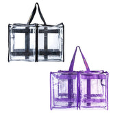 Outside view of purple and black CamPaq large bags showing 2 pockets with handles.