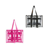 Opposite outside view of hot pink and black CamPaq medium clear bags bundle showing 3 pockets on one side, 2 on the other, with handles.