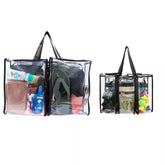Clear large and medium campaq bags filled with camping gear
