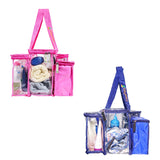Hot pink and navy blue clear CamPaq toiletry bags bundle filled with toiletry items