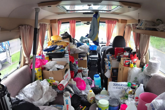 messy unorganised caravan