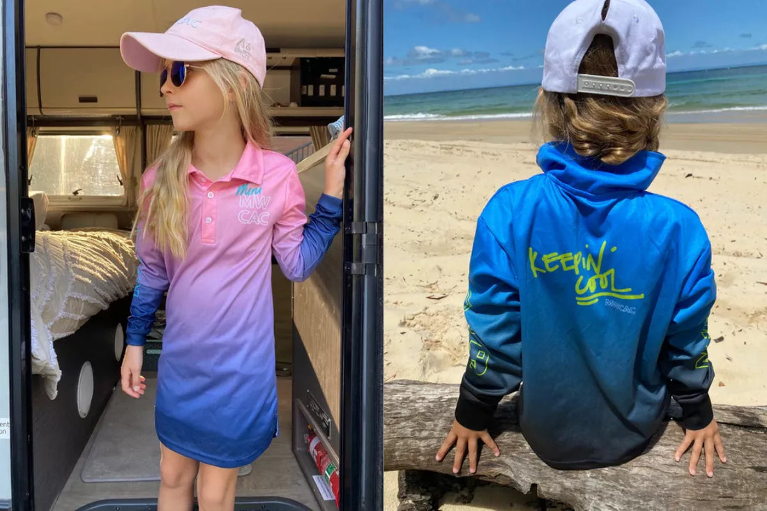 2 kids wearing fishing shirts