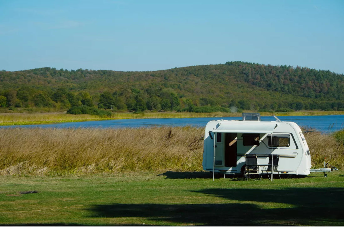 caravan on campground near water