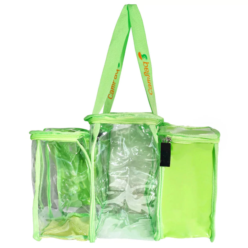 Green clear CamPaq toiletry bag side view empty