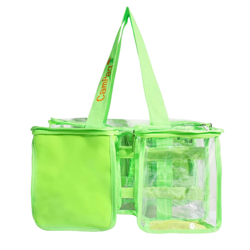 Green clear CamPaq toiletry bag with  opaque privacy pocket