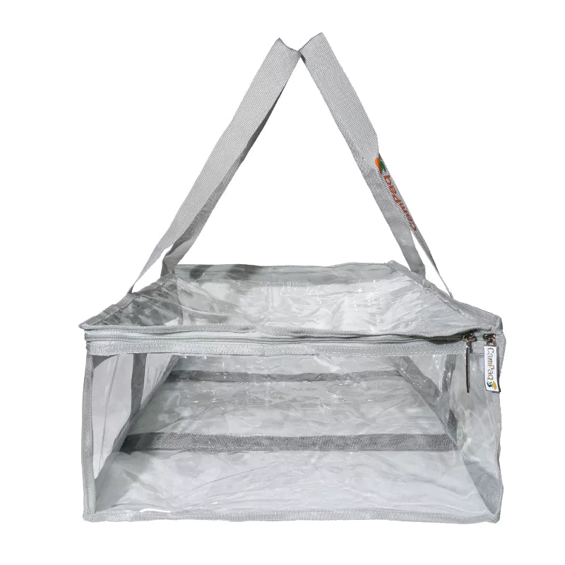 Grey under bed clear CamPaq storage bag side view empty
