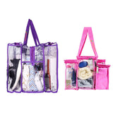 Purple clear large CamPaq camping bag plus hot pink toiletry bag filled with gear
