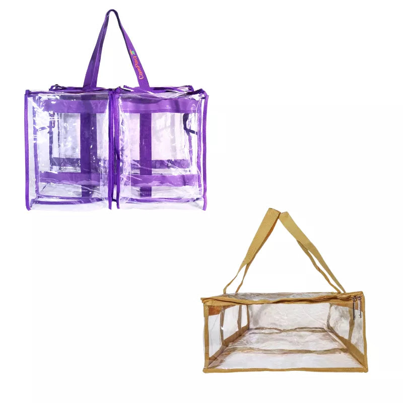 Large purple clear camping bag plus sand clear under bed storage bag bundle