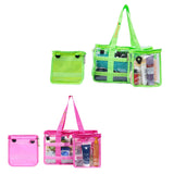 Hot pink and green CamPaq toiletry bags bundle filled with toiletries and showing detachable opaque privacy pocket on each bag