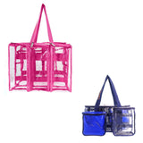 Medium hot pink and navy toiletry CamPaq clear bags showing top handles