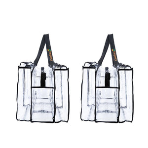 End view of large black CamPaq large clear bag with top handles