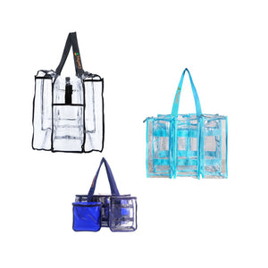 Large black plus medium blue plus navy toiletry CamPaq clear bags