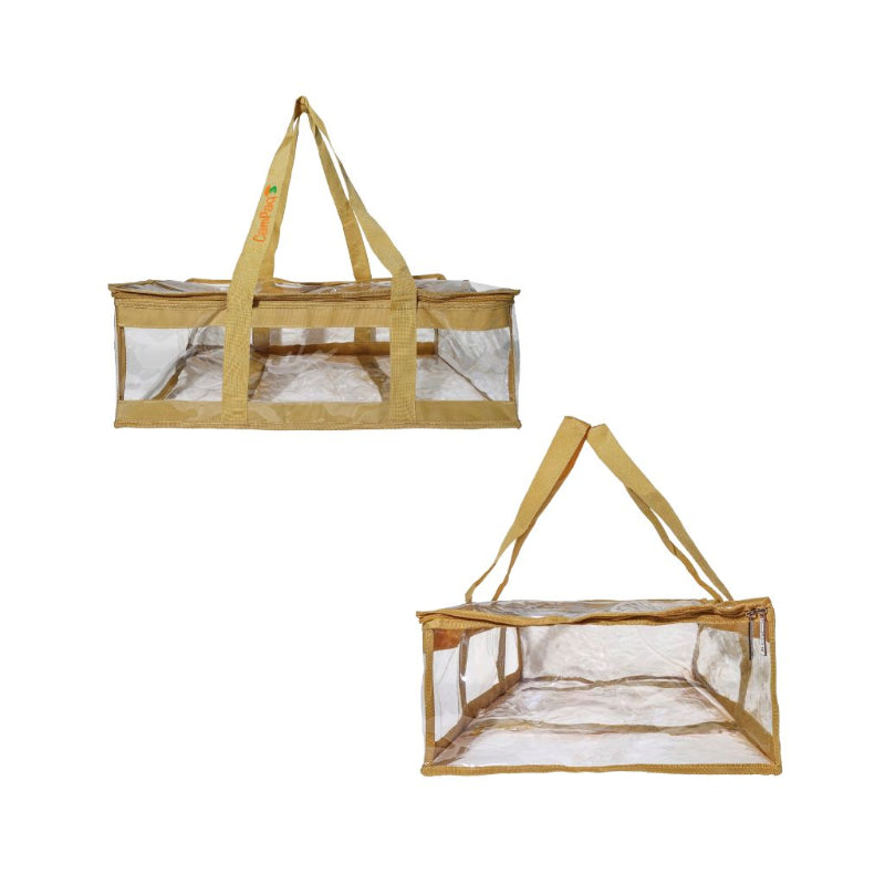 Side view of empty sand CamPaq clear under bed bag bundle